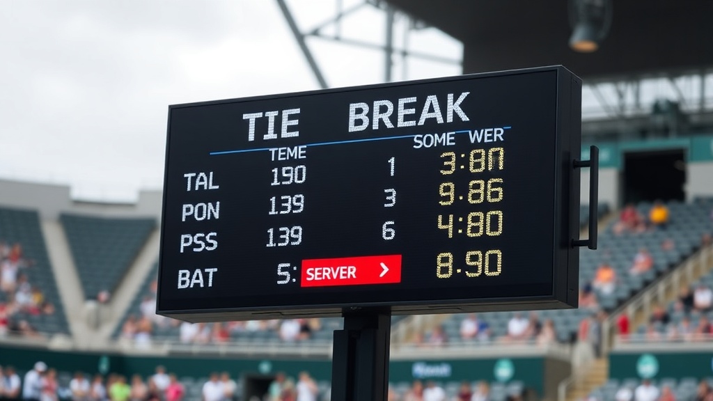 경기장 상단에 설치된 대형 전광판에 타이브레이크 점수와 정보가 표시되는 전경