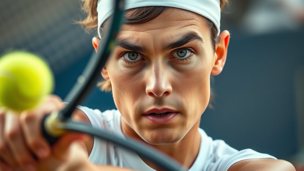 타이브레이크에서 서브를 준비하는 테니스 선수의 집중된 모습